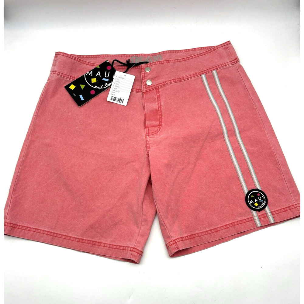 NEW Maui and Sons 100% Cotton Pink/Rose Snap Button Board Shorts Men's 36x8
